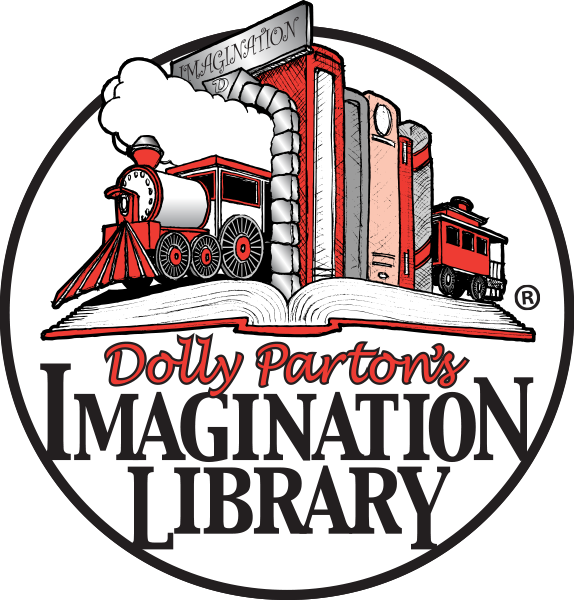 Dolly Parton Imagination Library logo with train and books